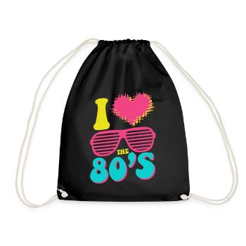 I love the 80's - 80er Jahre Retro - Turnbeutel - Schwarz - Vorne