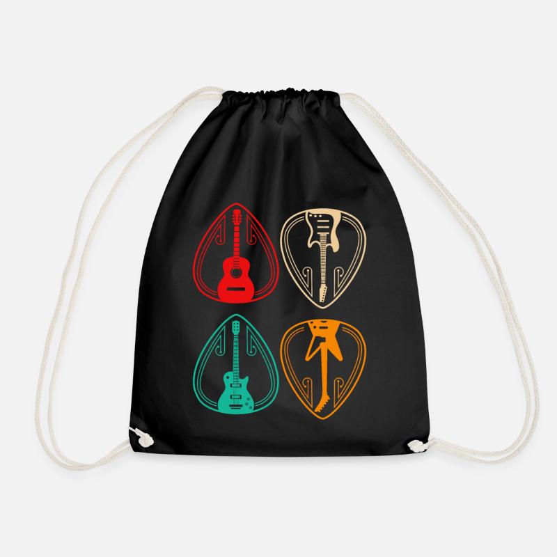 Vintage Guitar Pick Guitarist Gift - Drawstring Bag - black
