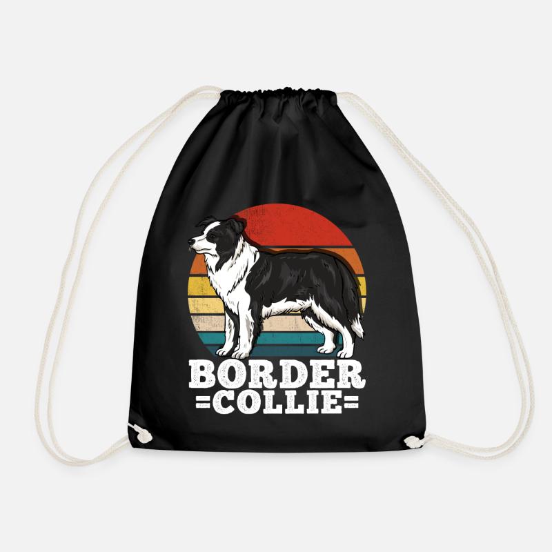 Border Collie Retro - Drawstring Bag - black