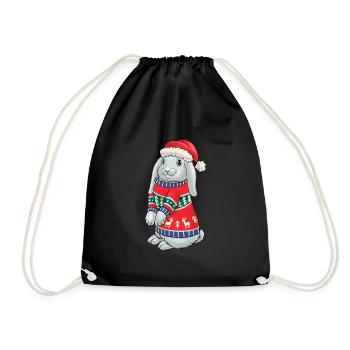 Rabbit with Sweater Gift Christmas - Drawstring Bag - black - Front