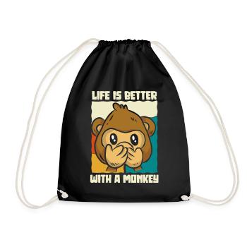 Life is better with a monkey - Äffchen - Turnbeutel - Schwarz - Vorne