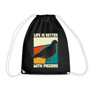 Life is better with pigeons, bird dove - Drawstring Bag - black - Front