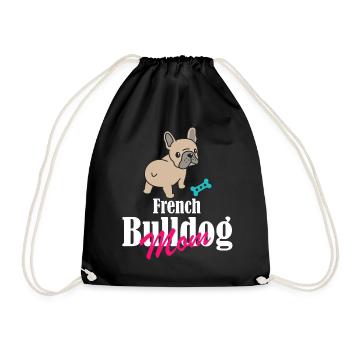 French Bulldog Mom - Frenchie puppy with bone - Drawstring Bag - black - Front