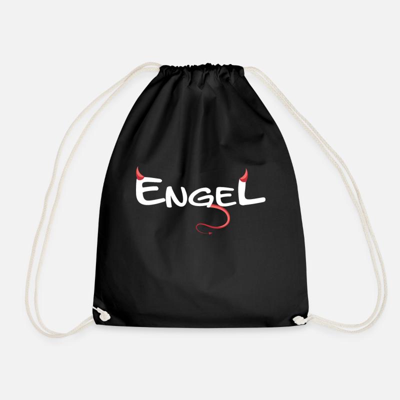 Engel Teufel Hörner mit Schwanz - Turnbeutel - Schwarz