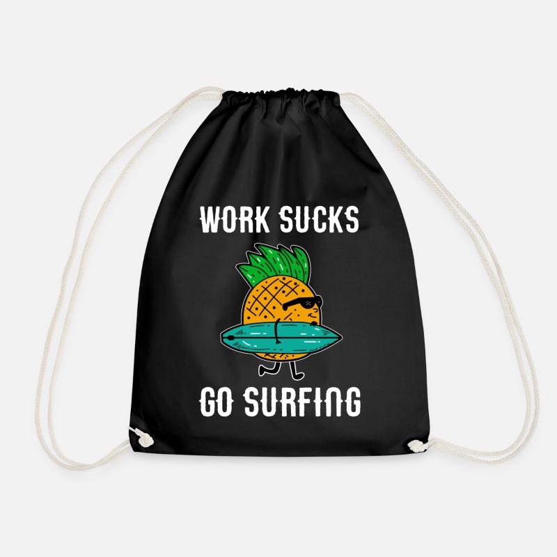 Work sucks go surfing - Ananas Surfer - Turnbeutel - Schwarz