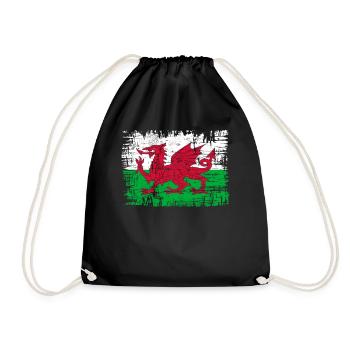 Wales flag St Davids Day Cymraeg Welsh coat of arms - Drawstring Bag - black - Front
