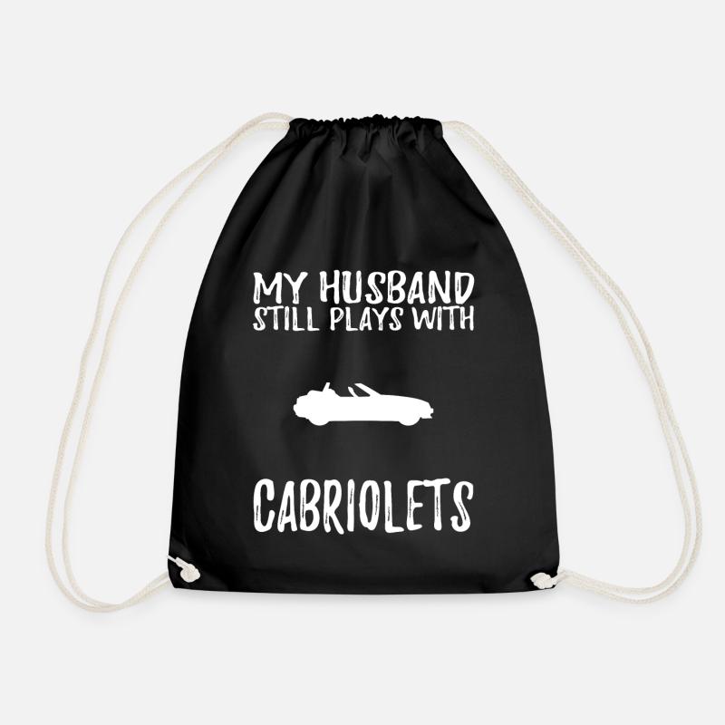 Funny cabriolet tee my husband still plays with ca - Drawstring Bag - black