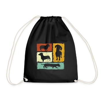 Dackel Hund Vintage Retro Geschenk - Turnbeutel - Schwarz - Vorne