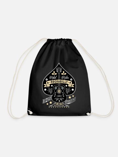Rockabilly Vintage Rock N Roll Music Sock Hop - Drawstring Bag - black