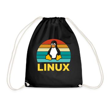 Linux Retro Vintage Geek Style Computer Scientist - Drawstring Bag - black - Front