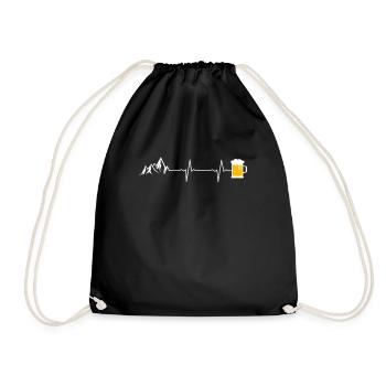 Heartbeat Herzschlag EKG Berge & Bier Geschenk - Turnbeutel - Schwarz - Vorne