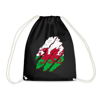 Wales Flag St Davids Day Cymraeg Welsh Coat of Arms - Drawstring Bag - black - Front
