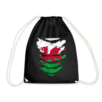 Wales Flagge St Davids Day Cymraeg Waliser Wappen - Turnbeutel - Schwarz - Vorne