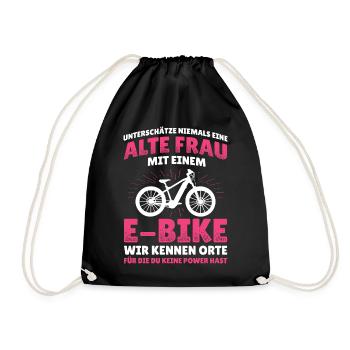 Unterschätze Nie Alte Frau E-Bike Elektro Fahrrad - Turnbeutel - Schwarz - Vorne
