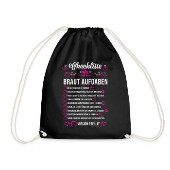 JGA Hochzeit Party Checkliste Braut Aufgaben - Turnbeutel - Schwarz - Vorne