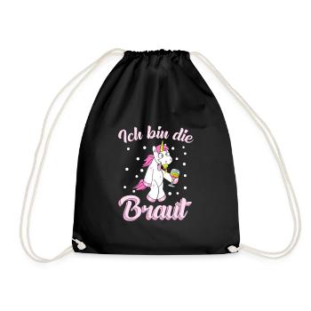 Ich bin die Braut Einhorn JGA Hochzeit Geschen - Turnbeutel - Schwarz - Vorne
