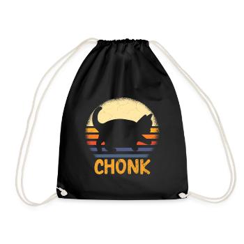 Fette Katze Chonk Katze Retro Vintage Sonnenuntergang - Turnbeutel - Schwarz - Vorne