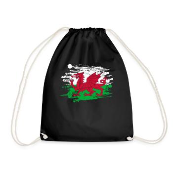 Wales Flagge St Davids Day Cymraeg Waliser Wappen - Turnbeutel - Schwarz - Vorne