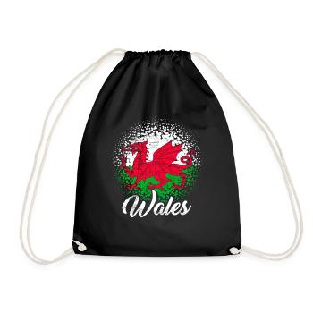 Wales Flagge St Davids Day Cymraeg Waliser Wappen - Turnbeutel - Schwarz - Vorne