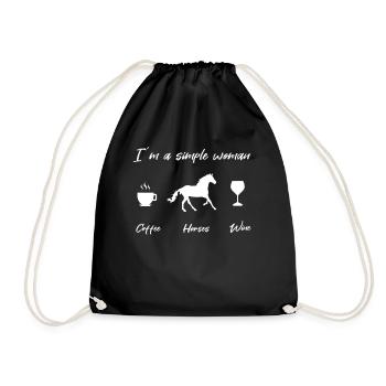 I'm A Simple Woman Kaffee Pferde Wein Geschenk - Turnbeutel - Schwarz - Vorne