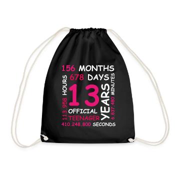 13th birthday 13 years teenager gift girl - Drawstring Bag - black - Front