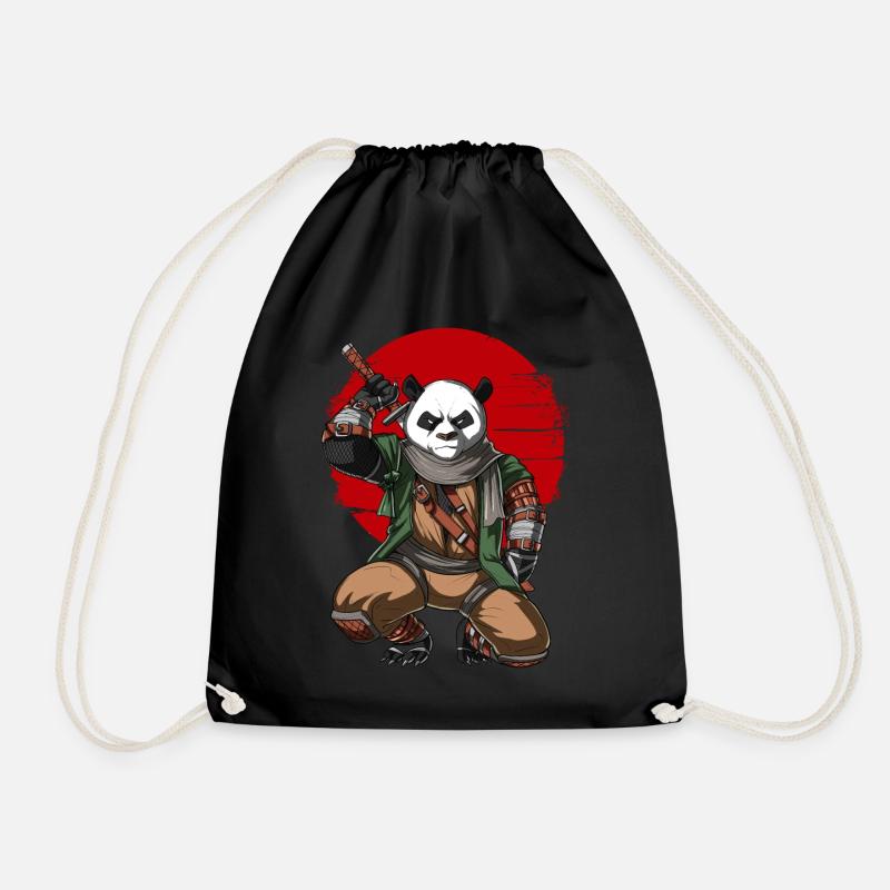 Panda Bear Ninja Samurai - Drawstring Bag - black