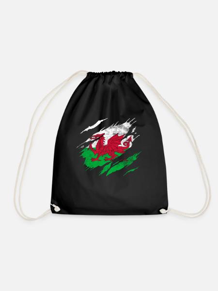 Wales Flagge - Turnbeutel - Schwarz