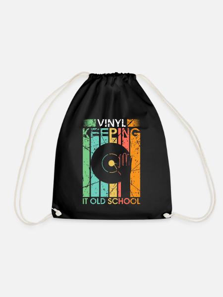Vinyl Old School Plattenspieler Schallplatten DJ - Turnbeutel - Schwarz