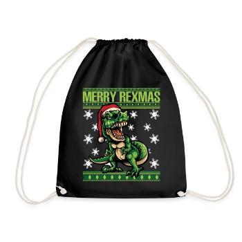 Merry Rexmas - Ugly Christmas Xmas T-Rex Design - Drawstring Bag - black - Front