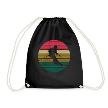 Retro Ski Winter Downhill Skiing Freestyle Snowboa - Drawstring Bag - black - Front