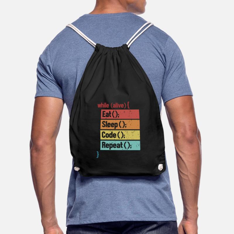 Eat Sleep Code Repeat Full Stack Coder Software Drawstring Bag