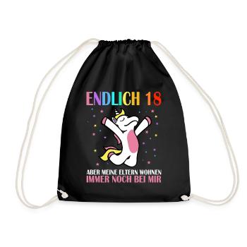 18. Geburtstag Einhorn Endlich 18 Unicorn Geschenk - Turnbeutel - Schwarz - Vorne