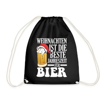 Weinachten Bier Weihnachtsmann Lustige Sprüche - Turnbeutel - Schwarz - Vorne