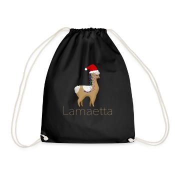Weihnachten - Lama - Weihnachtlich - Lametta - Top - Turnbeutel - Schwarz - Vorne