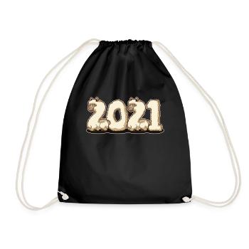 Frohes Neues Jahr 2021 Fluffy Llama Alpaca Nettes Geschenk - Turnbeutel - Schwarz - Vorne