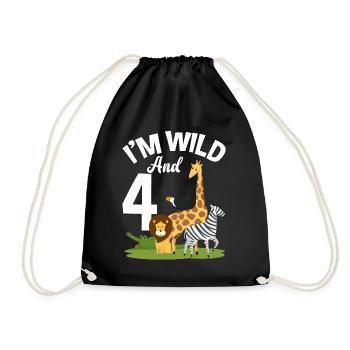 4th birthday birthday shirt jungle four - Drawstring Bag - black - Front