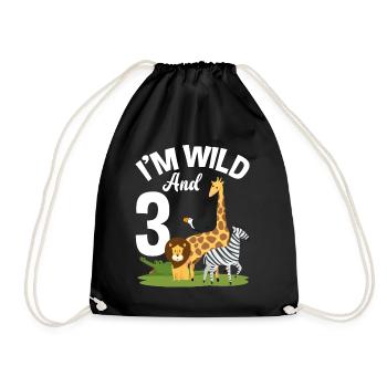 3rd birthday birthday shirt jungle three - Drawstring Bag - black - Front