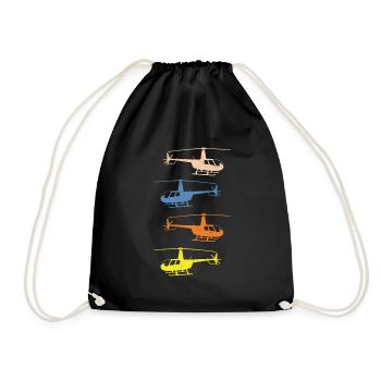 R44 Hubschrauber Helikopter Fluglehrer Flugschüler - Turnbeutel - Schwarz - Vorne