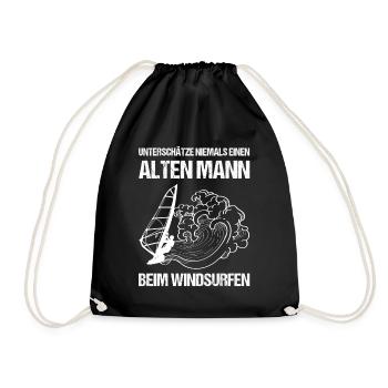 Unterschätze niemals einen alten Mann Windsurfen - Turnbeutel - Schwarz - Vorne