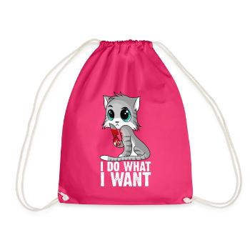 I Do What I Want Murderous Cute Cat Ex Girlfriend - Drawstring Bag - fuchsia - Front