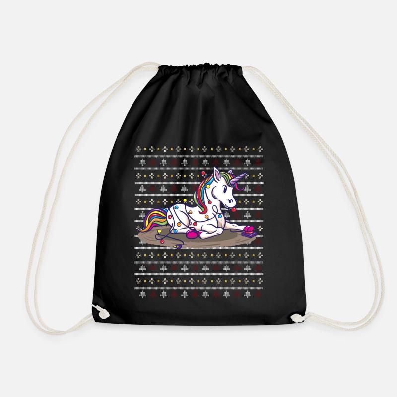 Einhorn Ugly Christmas Geschenkidee - Turnbeutel - Schwarz