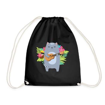 Chat Enfants Jouant Joueur Ukulélé Musicien Hawaïen - Sac de sport léger - noir - Devant