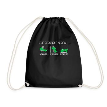 Fitness Dino Kraftsport Gym Dinosaurier Geschenk - Turnbeutel - Schwarz - Vorne