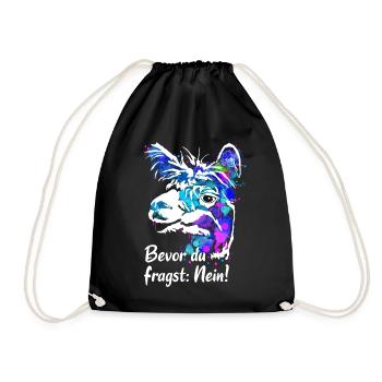Alpaca Llama Colorful - Before you ask no - Drawstring Bag - black - Front