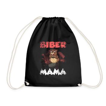 Biber Mama Mutter Muttertag Nagetier Geschenk - Turnbeutel - Schwarz - Vorne