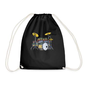 Drummer drums drummer drum sticks music - Drawstring Bag - black - Front