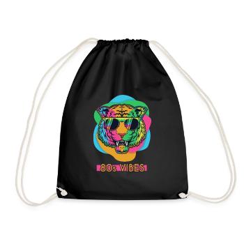 80's Vibes Retro Tiger 80s Vintage Party Cool - Drawstring Bag - black - Front