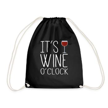 It's Wine o'clock - time for a glass of wine - Drawstring Bag - black - Front