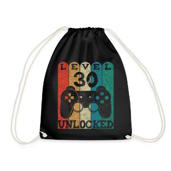 Level 30 Unlocked 30. Geburtstag Retro Geschenk - Turnbeutel - Schwarz - Vorne