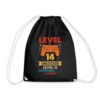 Level 14 unlocked 14. Geburtstag Gamer Geschenk - Turnbeutel - Schwarz - Vorne